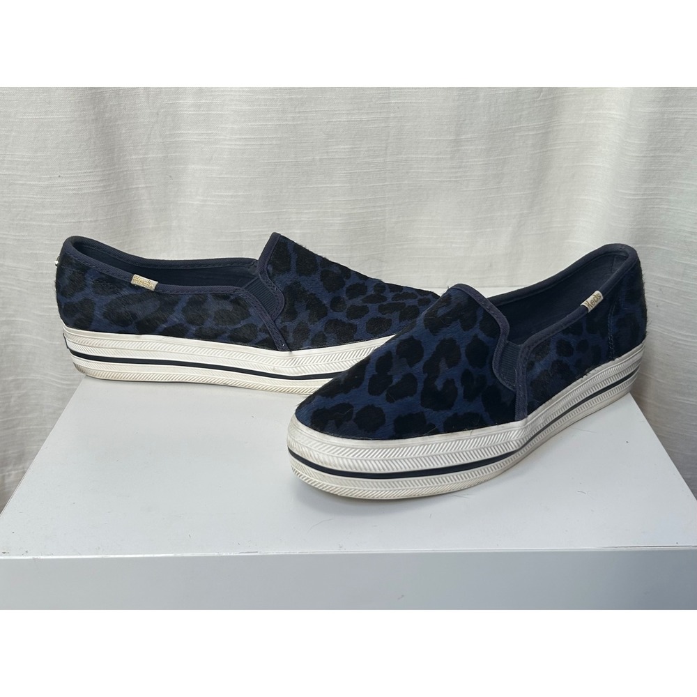 Kate Spade x Keds Triple Decker Navy Blue Leopard Calf Hair Platform Sneakers